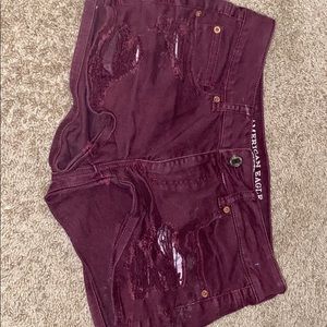 Pretty burgundy American eagle ripped shorts